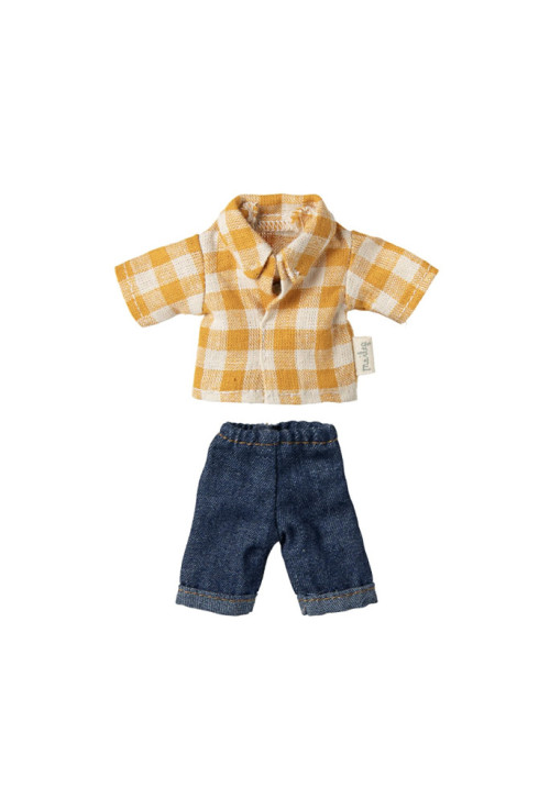 CAMISA CUADROS AMARILLOS Y PANTALÓN PARA PAPÁ RATÓN (FATHER), MAILEG