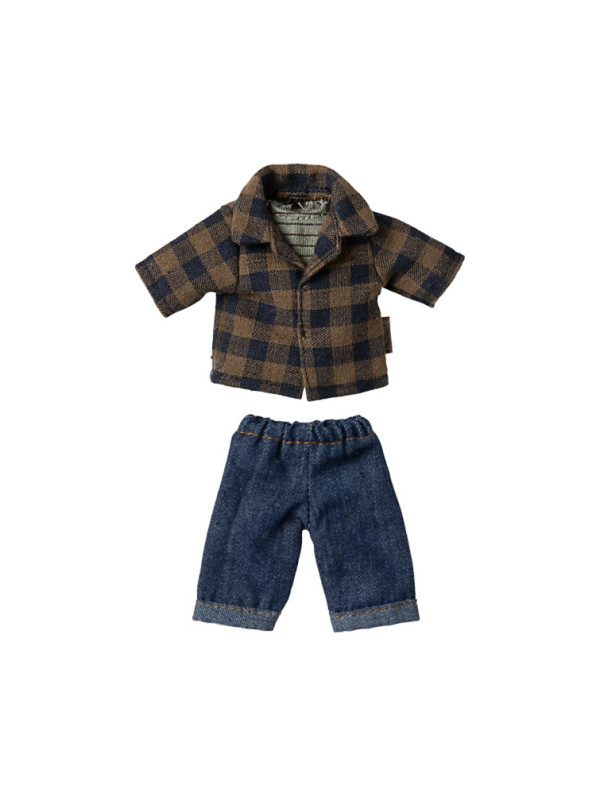 CAMISA A CUADROS MARRÓN Y PANTALÓN PARA PAPÁ RATÓN(FATHER), MAILEG